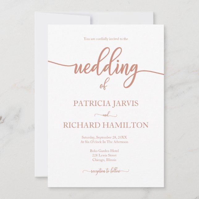Elegante Rose Gold und White Calligraphy Wedding Einladung (Vorderseite)
