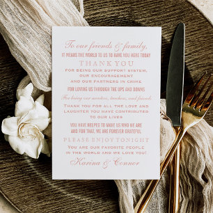 Elegante Rose Gold und White Wedding Gast Dankeskarte