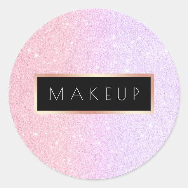 Elegante Rose Gold & violette Glitzer Makeup Künst Runder Aufkleber (Vorderseite)