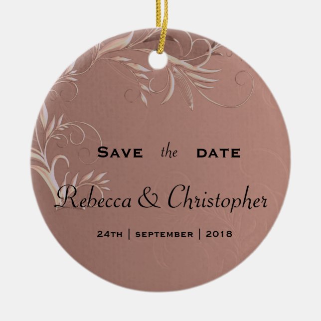 Elegante Rose Gold Wedding Save the Date Keramik Ornament (Vorne)