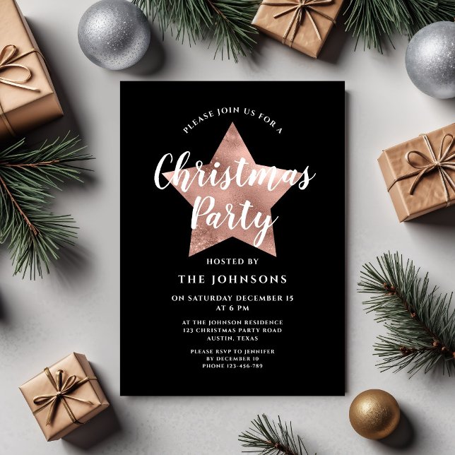Elegante Rose Gold Weihnachten Party Einladung (Elegant Rose Gold Christmas Party Invitation)