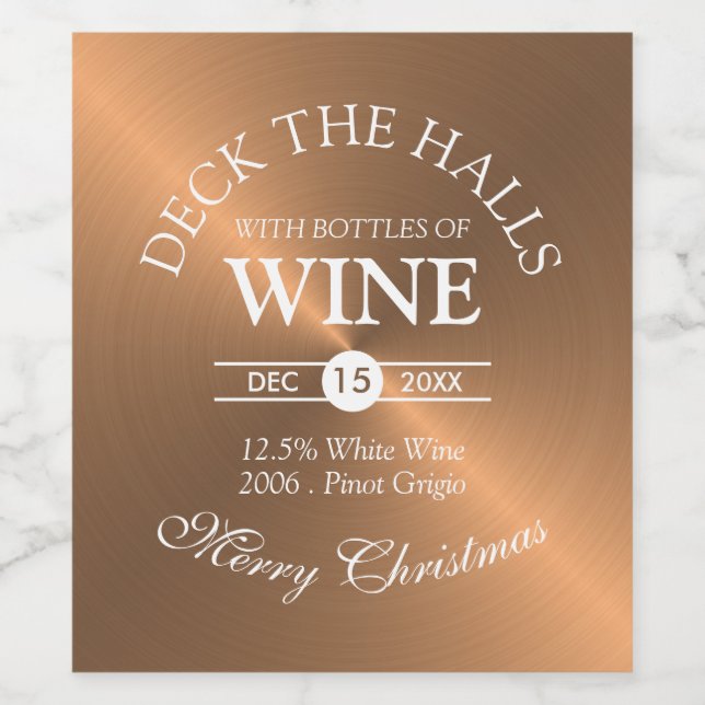 Elegante Rose Gold Weihnachten Weinetikett (Einzelnes Label)
