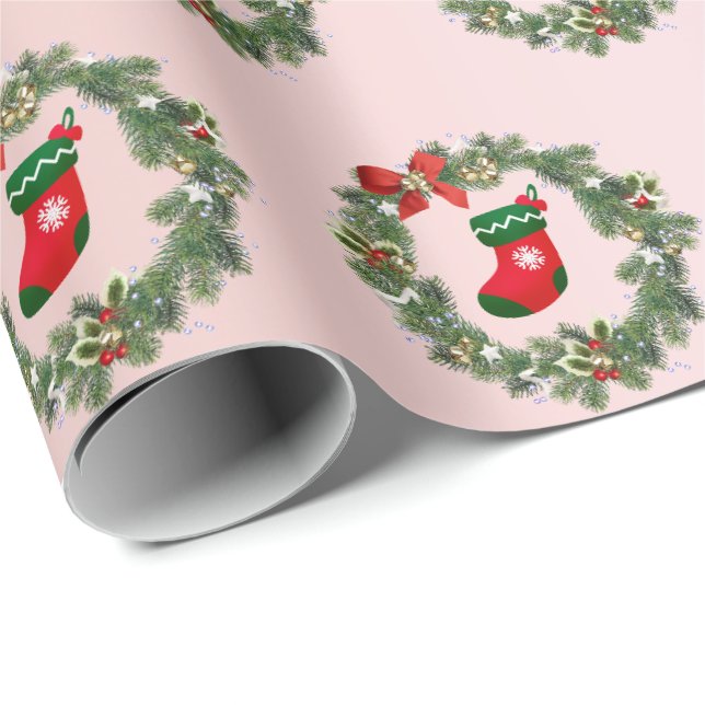 Elegante Rose Gold Weihnachtssocken & Wreath Muste Geschenkpapier (Rolleneckpunkt)