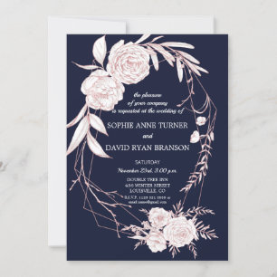 Elegante Rose Gold Weiße Blume Geometrische Hochze Einladung