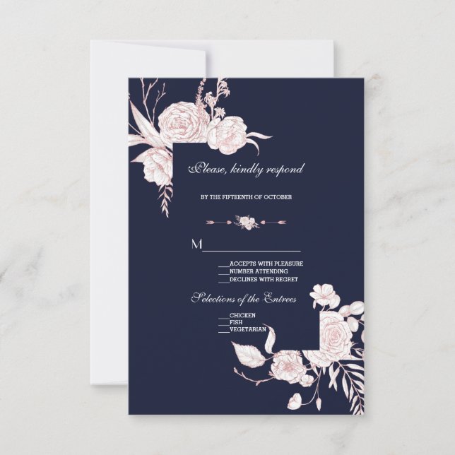 Elegante Rose Gold Weiße Blume Rahmen Hochzeit RSVP Karte (Vorderseite)