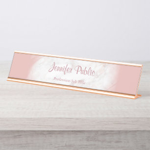 Elegante Rose Gold Weiße Marmorvorlage Moderne Schreibtischnamensplakette