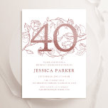 Elegante Rose Gold White 40. Geburtstag Einladung<br><div class="desc">Elegante Rose Gold und Weiß 40. Geburtstag Party Einladung. Individuell anpassbares modernes feminines Design mit Rose botanischen Akzenten und Imitaten Glitzer Rose Gold. Einfache florale Einladungskarte perfekt für eine stilvolle Damenfeier. Personalisieren Sie Ihre persönlichen Daten. Gedruckte Zazzle Einladungen oder Sofortdownload digitalen druckbaren Vorlage.</div>