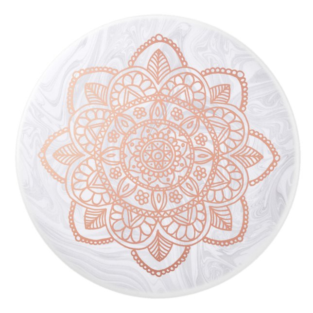 Elegante Rose Golden Mandala Keramikknauf (Vorderseite)