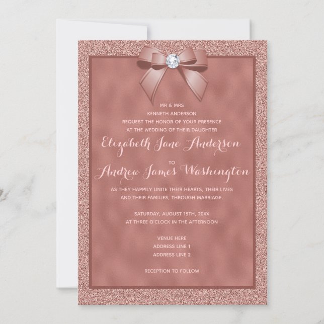 Elegante Rose Golden & Stylish Glitzer Wedding Einladung (Vorderseite)