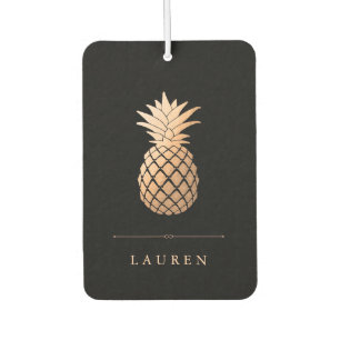 Elegante Rose Goldene Ananas auf Schwarz Autolufterfrischer