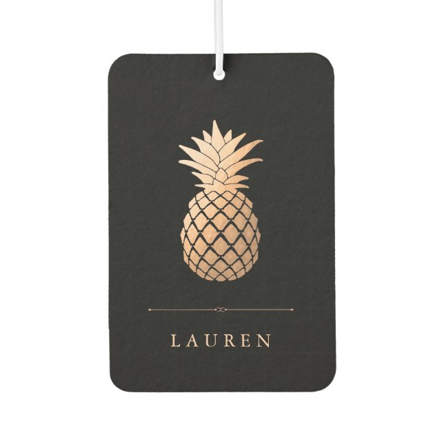 Elegante Rose Goldene Ananas auf Schwarz Autolufterfrischer (Vorderseite)