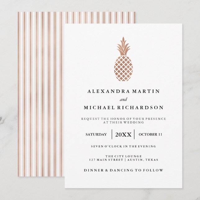 Elegante Rose Goldene Ananas Einladung zur Hochzei (Vorne/Hinten)