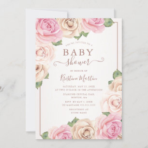 Elegante Rose Goldene Aquarellblütendusche Einladung