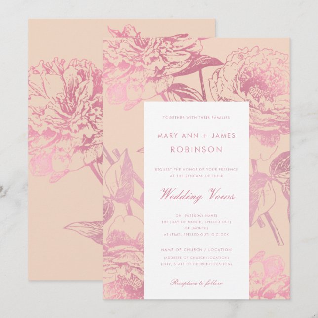 Elegante Rose Goldene Blüte Blütenblüte Hochzeitss Einladung (Vorne/Hinten)