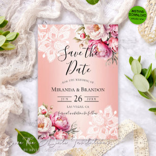 Elegante Rose Goldene Flora Hochzeit Save The Date