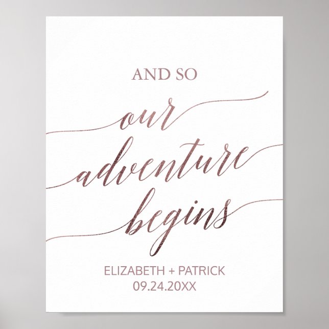 Elegante Rose Goldene Kalligrafie Abenteuer beginn Poster (Vorne)