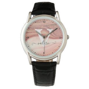 Elegante Rose Goldene Paint Glitzer Rain Armbanduhr