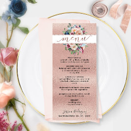 Elegante Rose Goldene Pastel Blumenkarte Quinceñer Menükarte