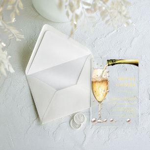 Elegante Rose Goldene Perlen & Prosecco Brautparty Acryleinladungen