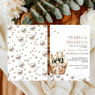 Elegante Rose Goldene Perlen & Prosecco Brautparty Einladung