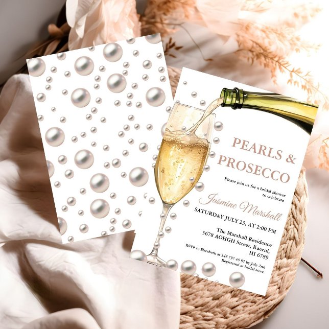 Elegante Rose Goldene Perlen & Prosecco Brautparty Einladung (Von Creator hochgeladen)