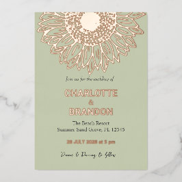Elegante Rose Goldene Sonnenblume Hochzeit Folieneinladung