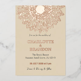 Elegante Rose Goldene Sonnenblume Hochzeit Folieneinladung