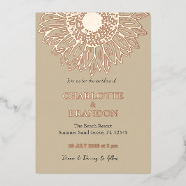 Elegante Rose Goldene Sonnenblume Hochzeit Folieneinladung