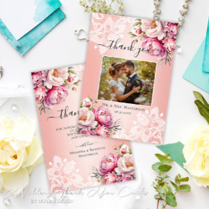 Elegante Rose Goldene Wasserfarben Foto Hochzeit Dankeskarte