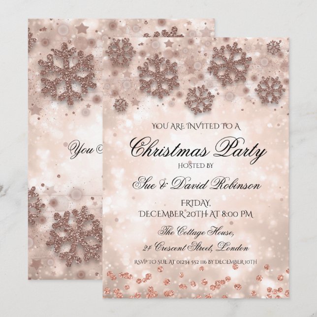 Elegante Rose Goldene Weihnachtsfeier Einladung (Vorne/Hinten)