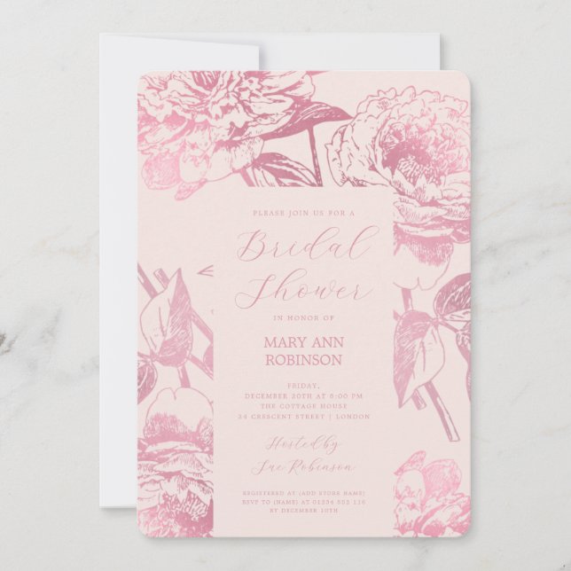 Elegante Rose Goldenes Brautparty Einladung (Vorderseite)
