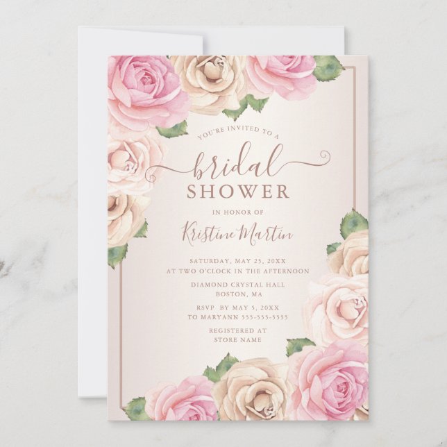 Elegante Rose Goldenes Flora Brautparty Einladung (Vorderseite)