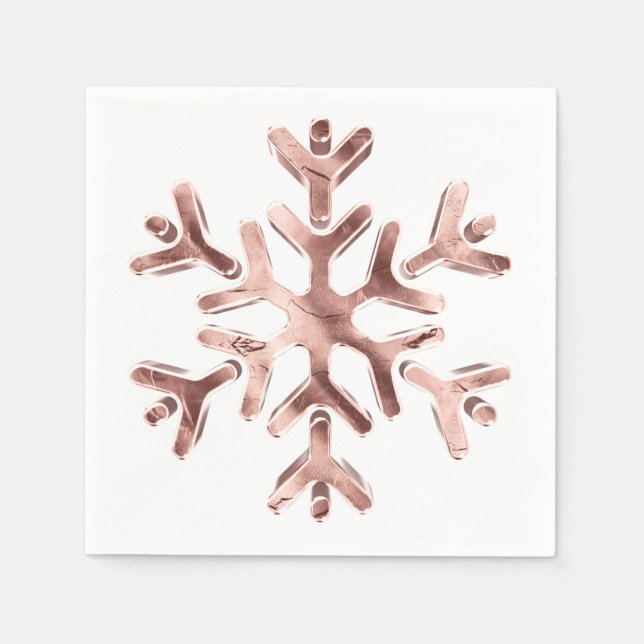 Elegante Rose Goldenes Schneeflocken Party Serviette (Vorderseite)