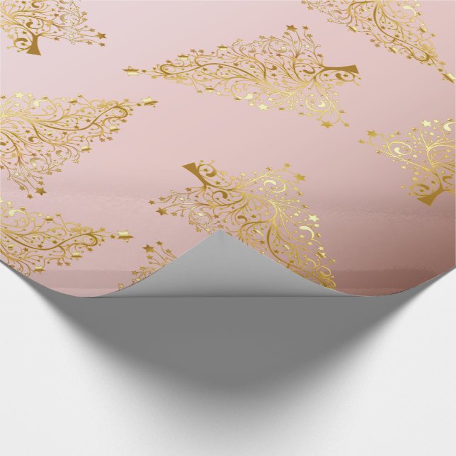 Elegante Rose Goldenes Weihnachtsbaummuster Geschenkpapier (Ecke)