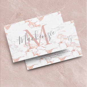 Elegante Rose Goldfolie   Weißer Marmor   Monogram Visitenkarte