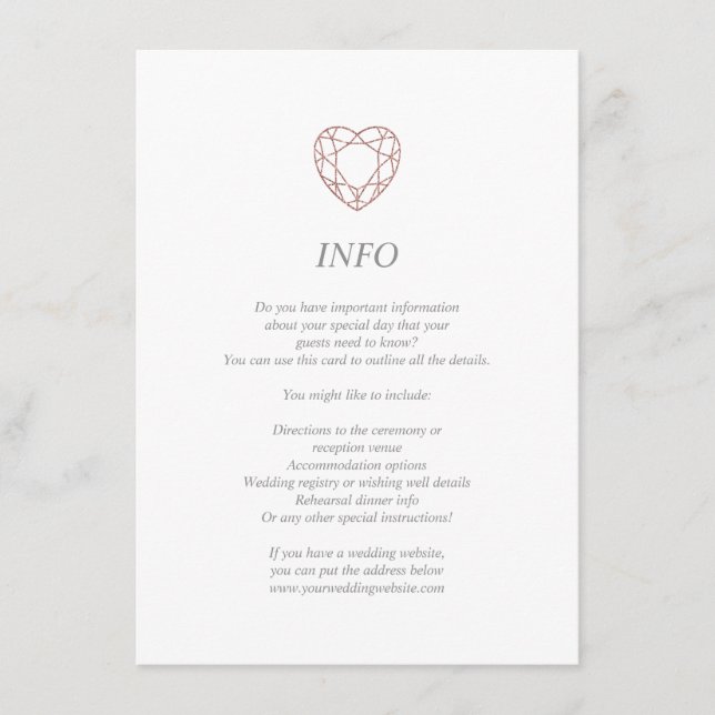 Elegante Rose Goldherz-Info/Detailkarte Begleitkarte (Vorderseite)
