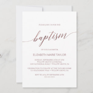 Elegante Rose Goldkalligrafie Taufe Einladung