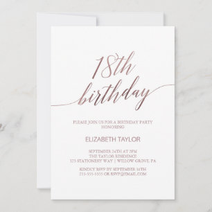 Elegante Rose Goldkalligraphie 18. Geburtstag Einladung