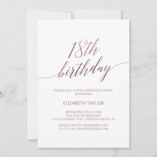 Elegante Rose Goldkalligraphie 18. Geburtstag Einladung