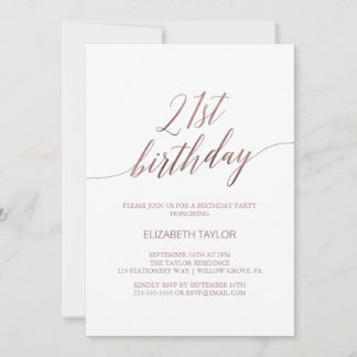 Elegante Rose Goldkalligraphie 21. Geburtstag Einladung