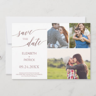 Elegante Rose Goldkalligraphie 3 FotoCollage Save The Date