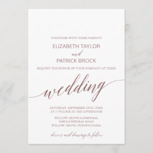 Elegante Rose Goldkalligraphie Hochzeit Einladung