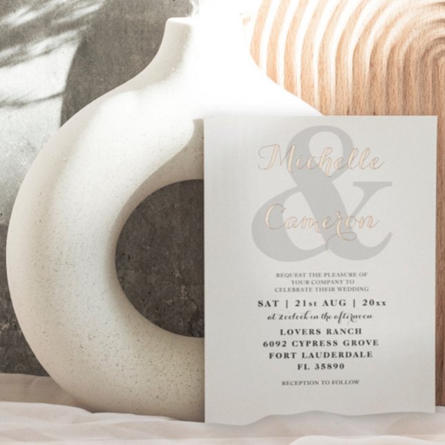 Elegante Rose Goldkalligraphie Hochzeit Folieneinladung (Von Creator hochgeladen)
