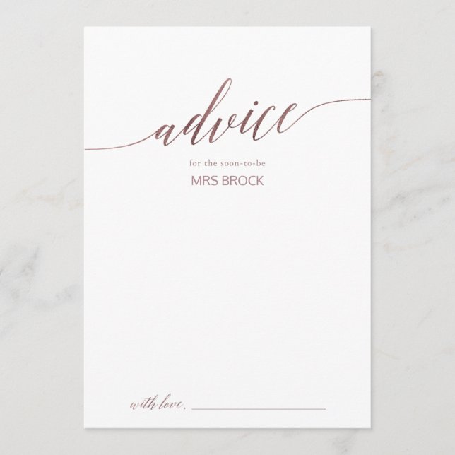 Elegante Rose Goldkalligraphie Hochzeit Hinweiskarte (Vorderseite)