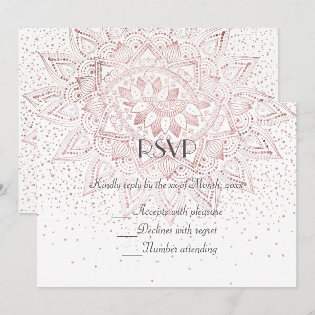 Elegante Rose Goldmedaille Konfetti Hochzeit samme Einladung (Vorne/Hinten)