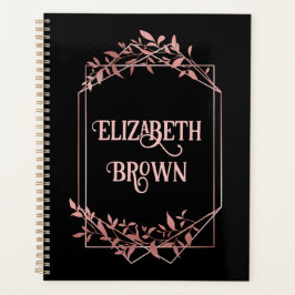 Elegante Rose Goldrahmen Blätter schwarz Planer