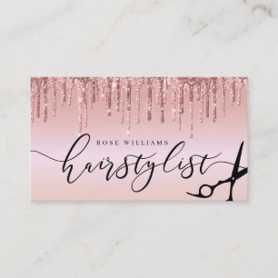Elegante Rose Goldschere Glitzer-Haarstylist squ Visitenkarte