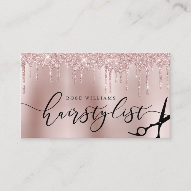 Elegante Rose Goldschere Glitzer-Haarstylist squ Visitenkarte (Vorderseite)
