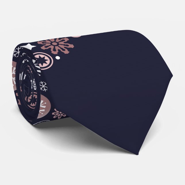 Elegante Rose Goldschneeflocken Winterdesign Krawatte (Gerollt)