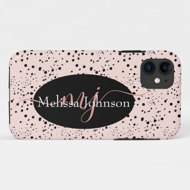 Elegante Rose Goldschrift auf Black Case Mate (Rückseite (Horizontal))